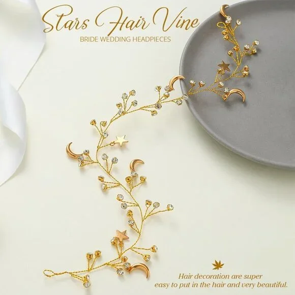 Star Rhinestone Hair Vine Bridal Headband Crystal Moon Wedding Hair Accessory - Picture 6 of 8